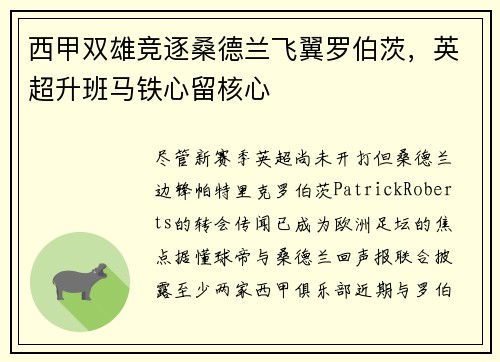 西甲双雄竞逐桑德兰飞翼罗伯茨，英超升班马铁心留核心